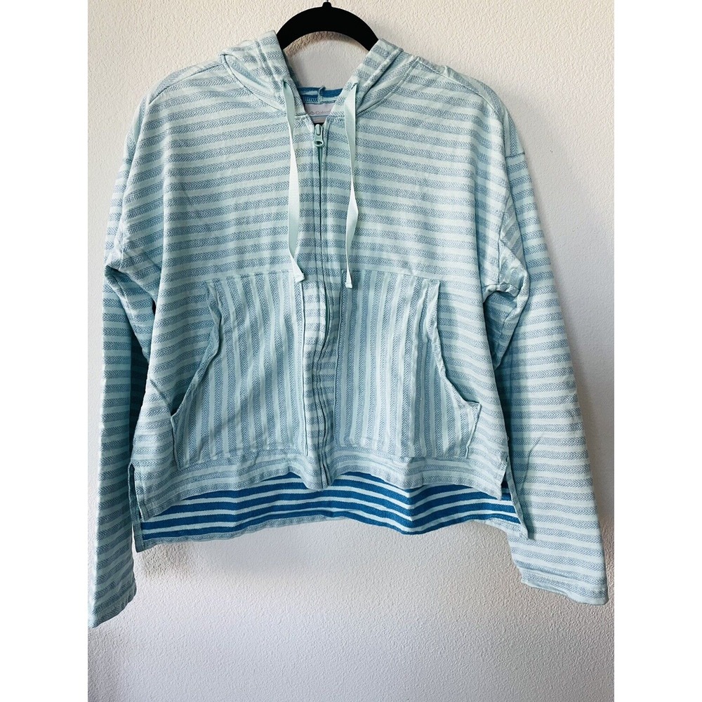 COLUMBIA‎ WOMEN STRIPES FULL ZIPPED UP HOODIE BLUE WHITE NAUTICAL SIZE LARGE